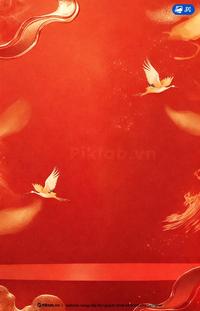 Elegant red aesthetic background with flying golden cranes and traditional oriental clouds. JPG file, background tết sang trọng, phông nền chúc mừng năm mới bính ngọ 2026, banner tết hạc vàng